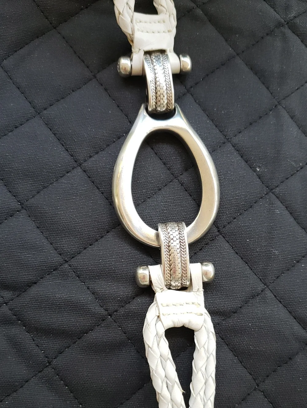 White Braided Leather Belt with Silver Hardware 38